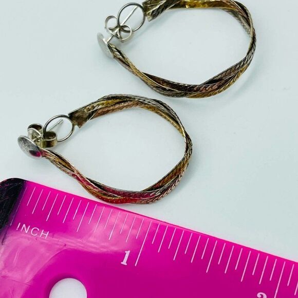 Sterling Silver Multi-tone  Twisted Earrings Italy 92.5 - Picture 8 of 8
